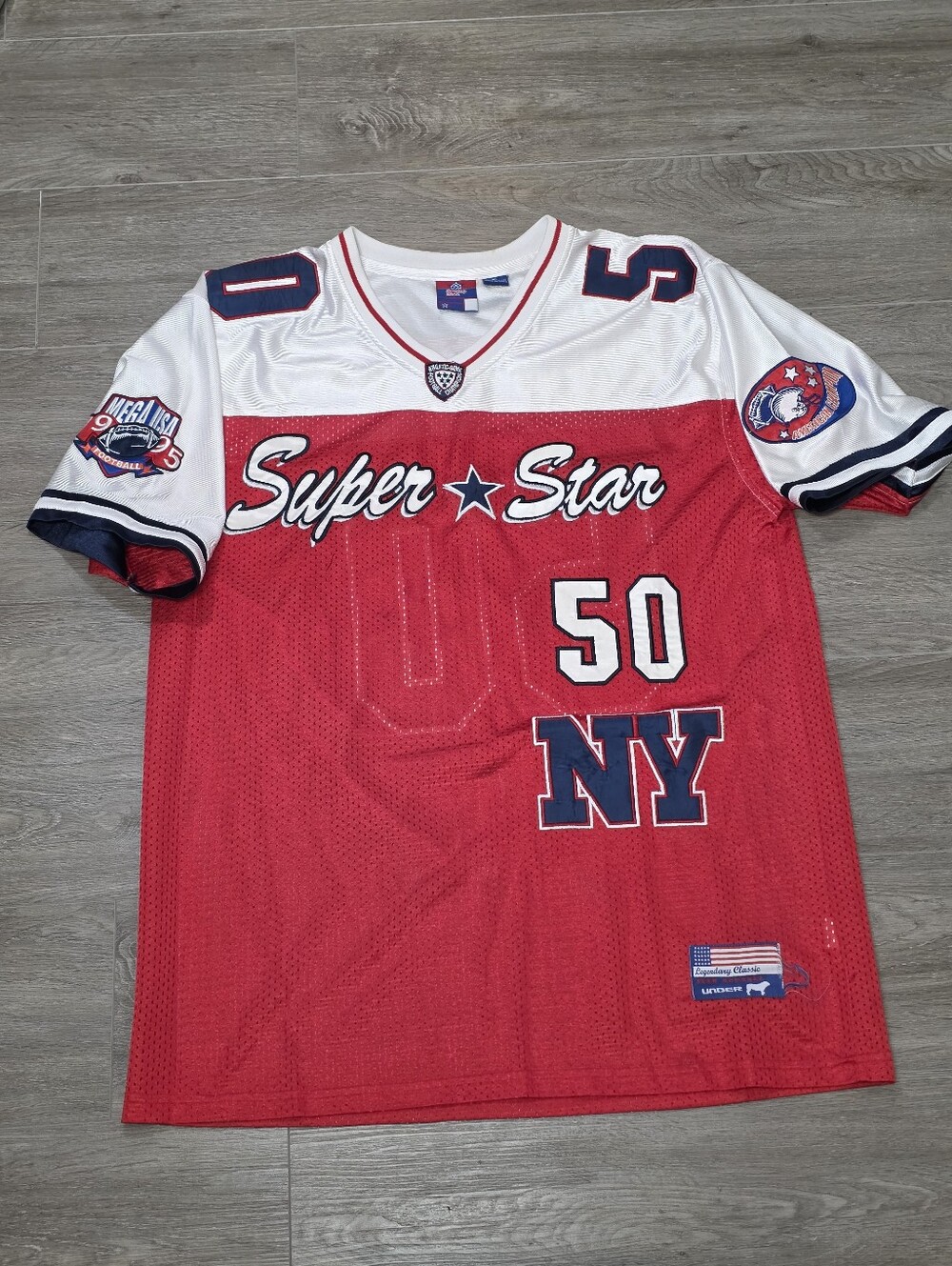 Vintage 1995 American Champion Super Star #50 NY Men XL USA Football Jersey